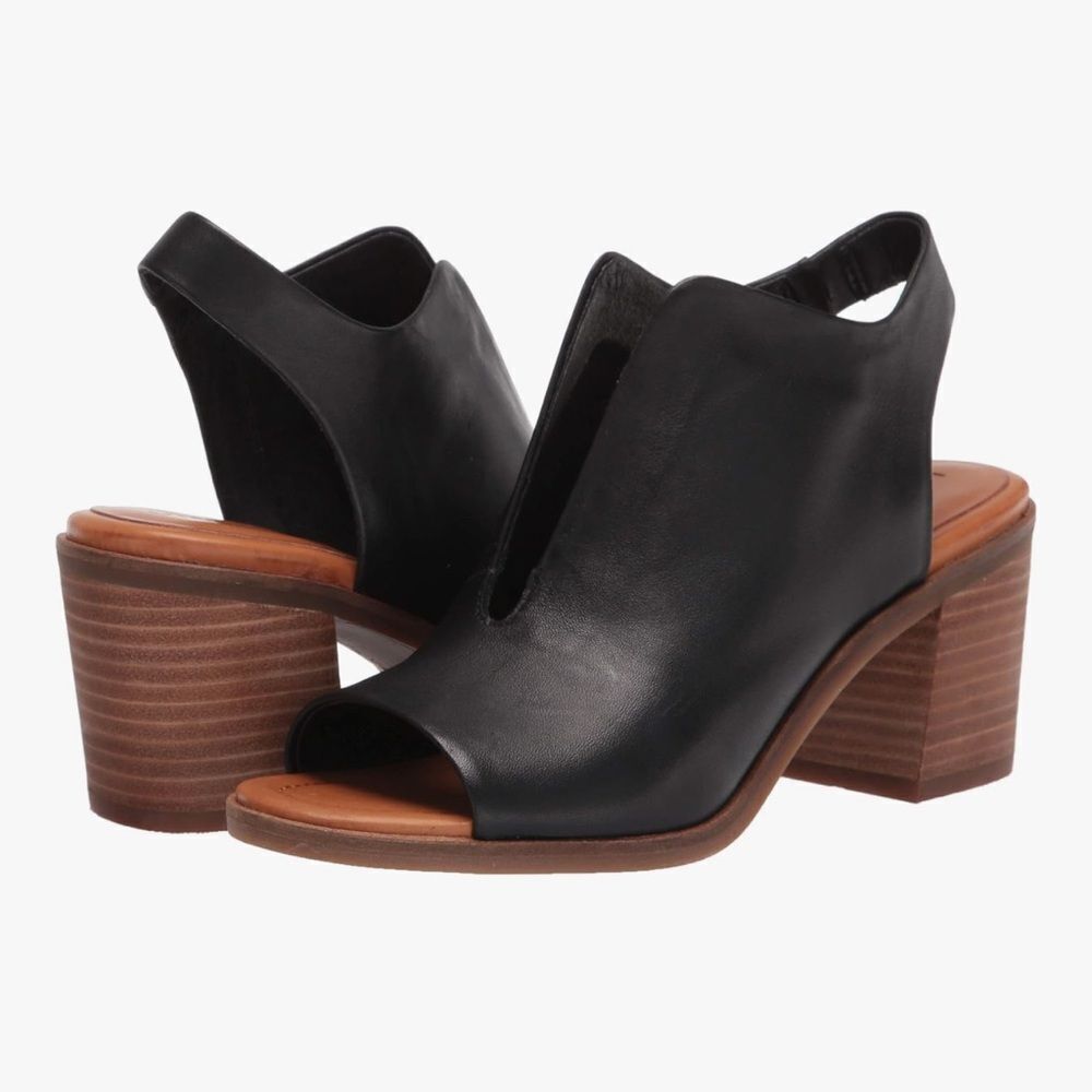 Lucky Brand Black Leather Block sling back booties Size 7.5